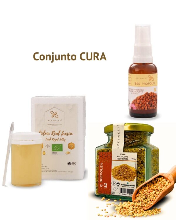 Conjunto CURA: Própolis em spray (33ml) Geleia Real (25gr) & Pólen Multifloral desidratado (N.2 Beepolen 375gr)